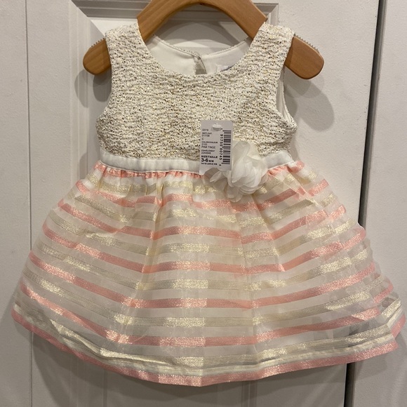 The Children’s Place Off-White, Pink & Gold Spring Dress with Diaper Cover - Picture 1 of 8